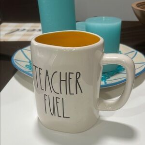 Rae Dunn Cream Mug with Yellow Interior 'Teacher Fuel'